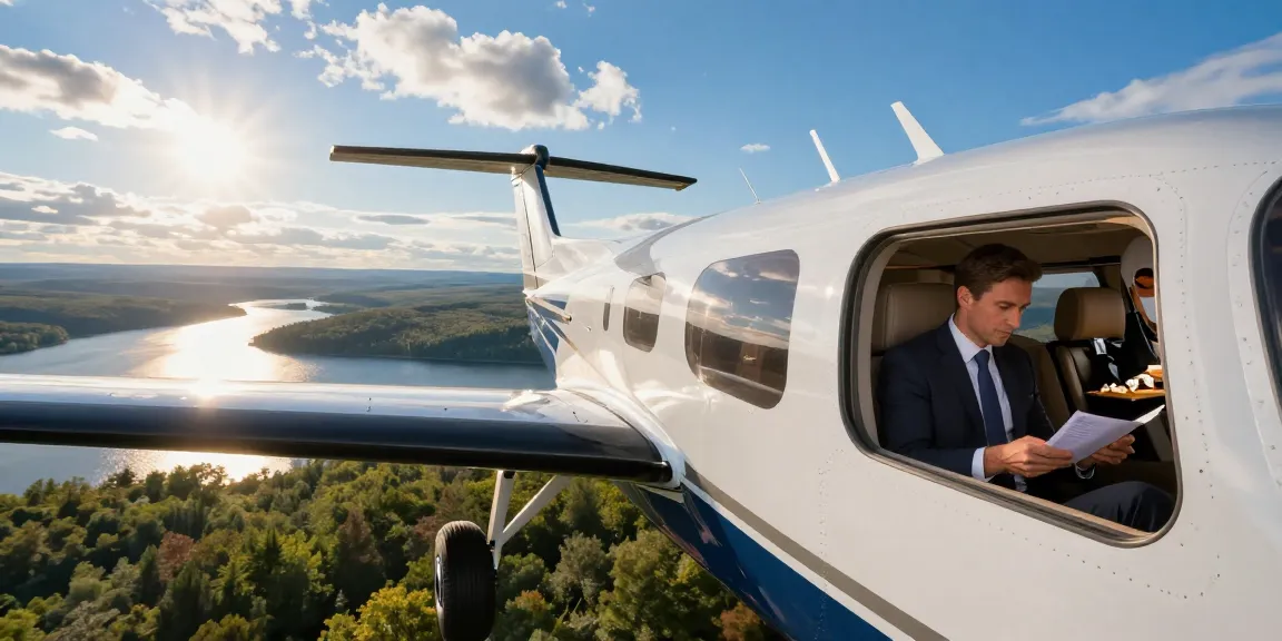 Experience northern ontario flights aboard a Piper PA-31 Navajo over stunning landscapes, showcasing luxury travel.