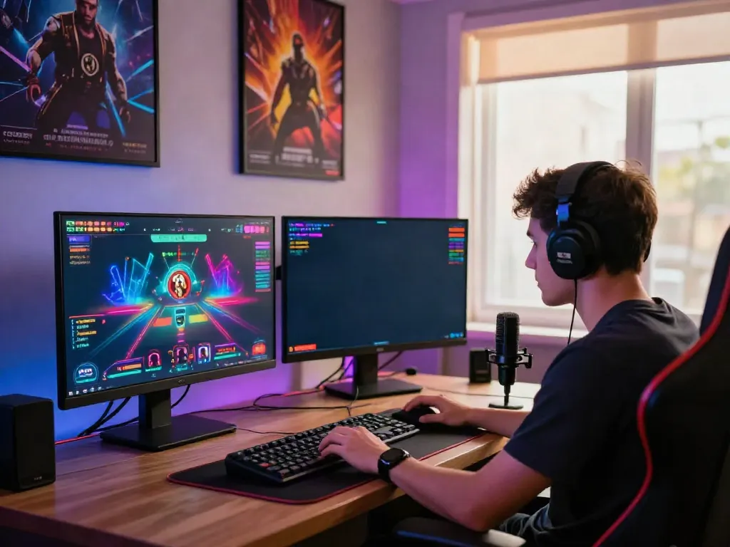 Player engaging with live casino on https://du88az.net/ with colorful graphics and gaming setup.