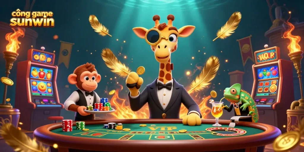 Experience thrilling action at cổng game sunwin with vibrant casino elements and lively characters.